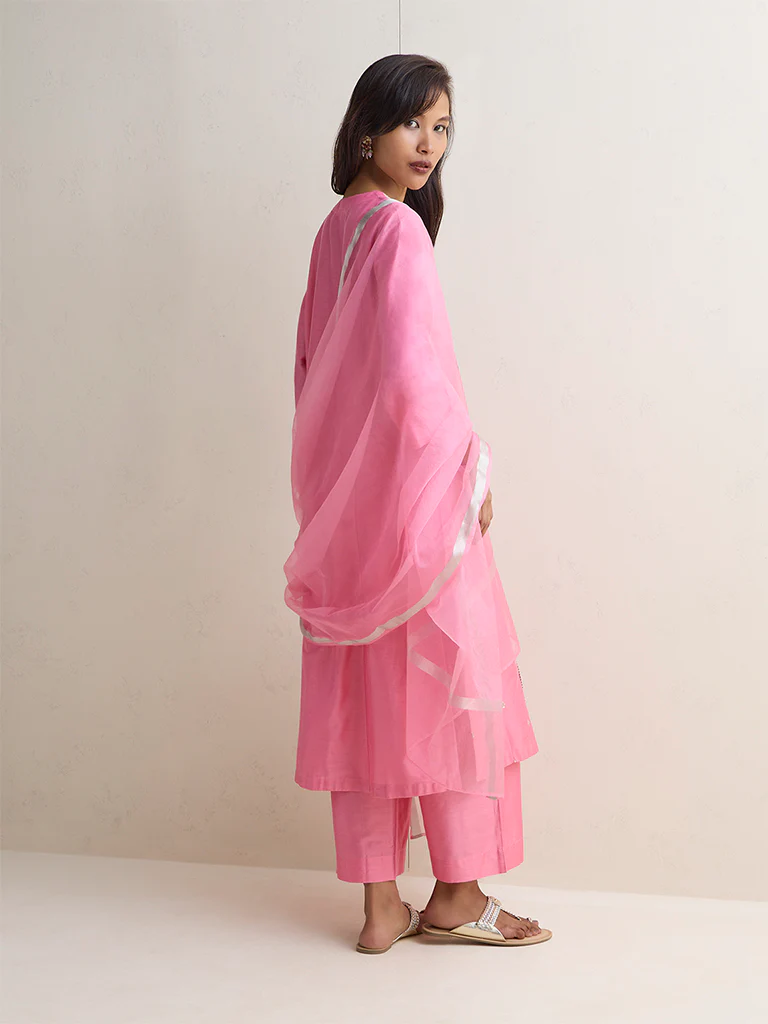 Vark Pink Mirror Work A-Line Ethnic Set - Image 4