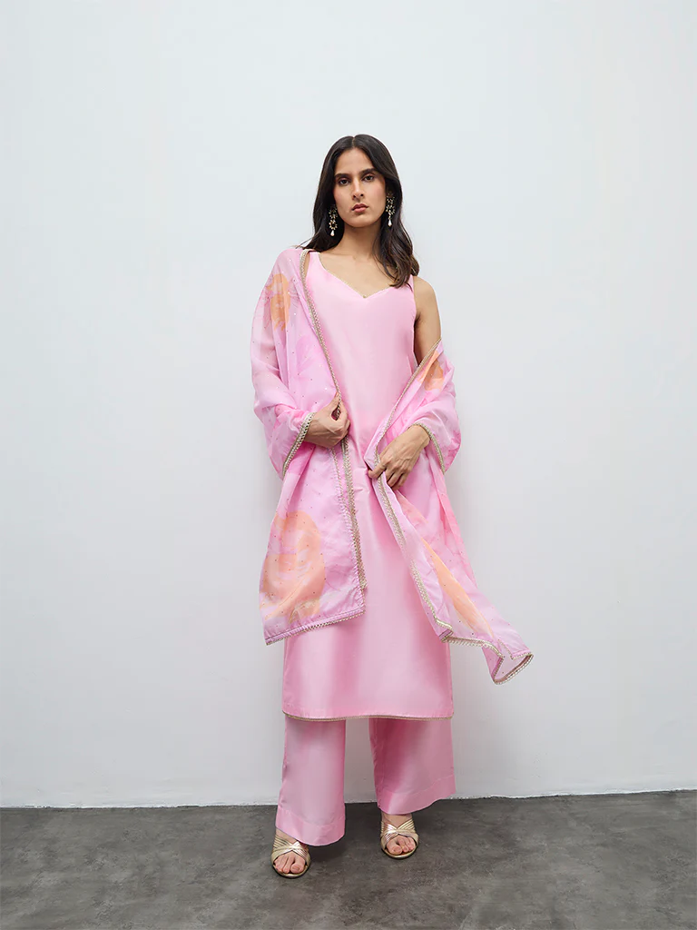 Vark Pink Solid A-Line Ethnic Set