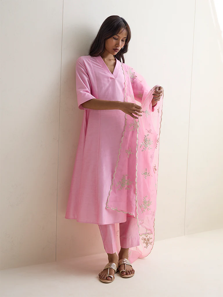 Vark Pink Solid A-Line Ethnic Set - Image 2