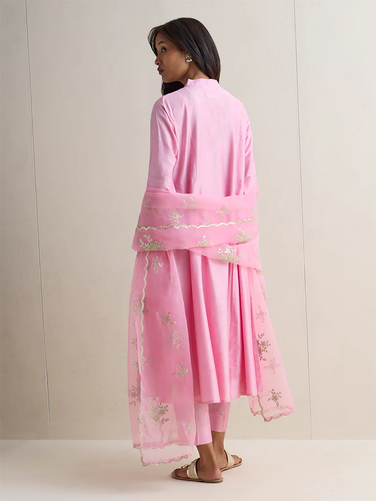 Vark Pink Solid A-Line Ethnic Set - Image 4