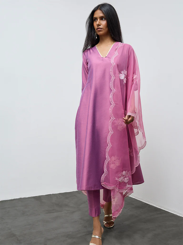 Vark Purple Solid Anarkali Ethnic Set - Image 2