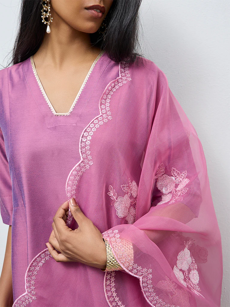 Vark Purple Solid Anarkali Ethnic Set - Image 3