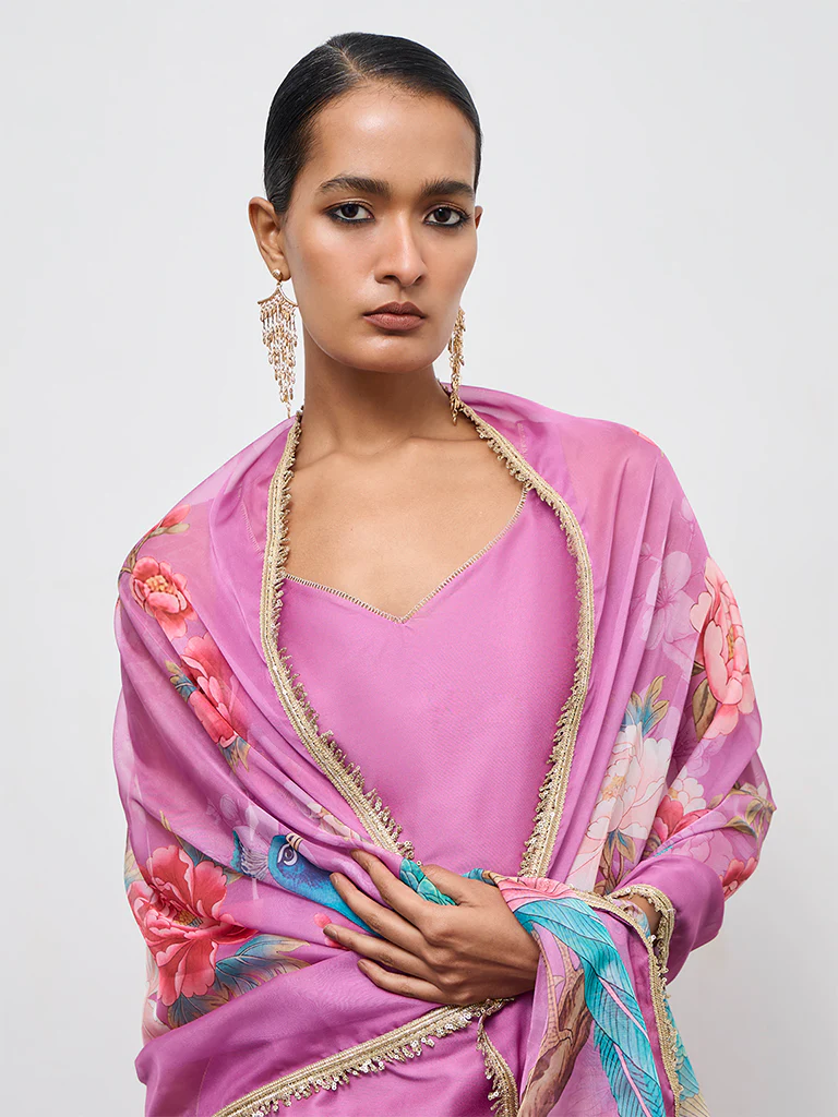 Vark Purple Solid Straight Ethnic Set - Image 3