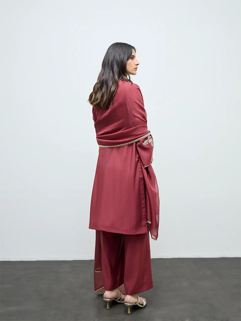 Vark Rust Floral Embroidered A-Line Ethnic Set - Image 4