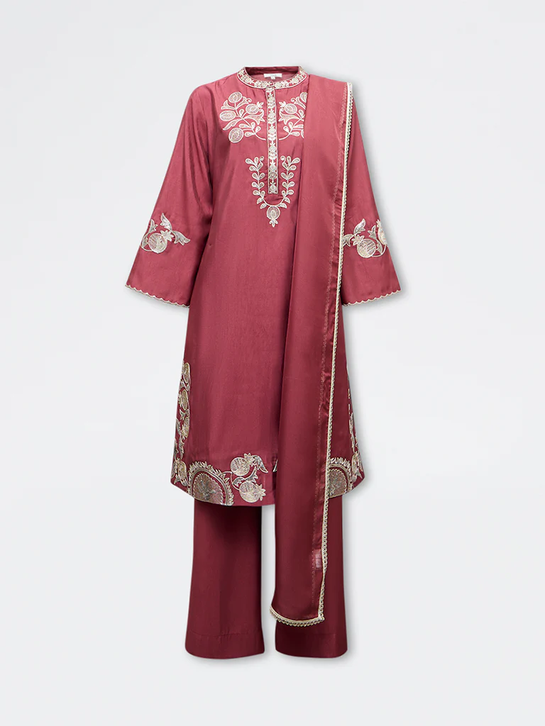 Vark Rust Floral Embroidered A-Line Ethnic Set - Image 5
