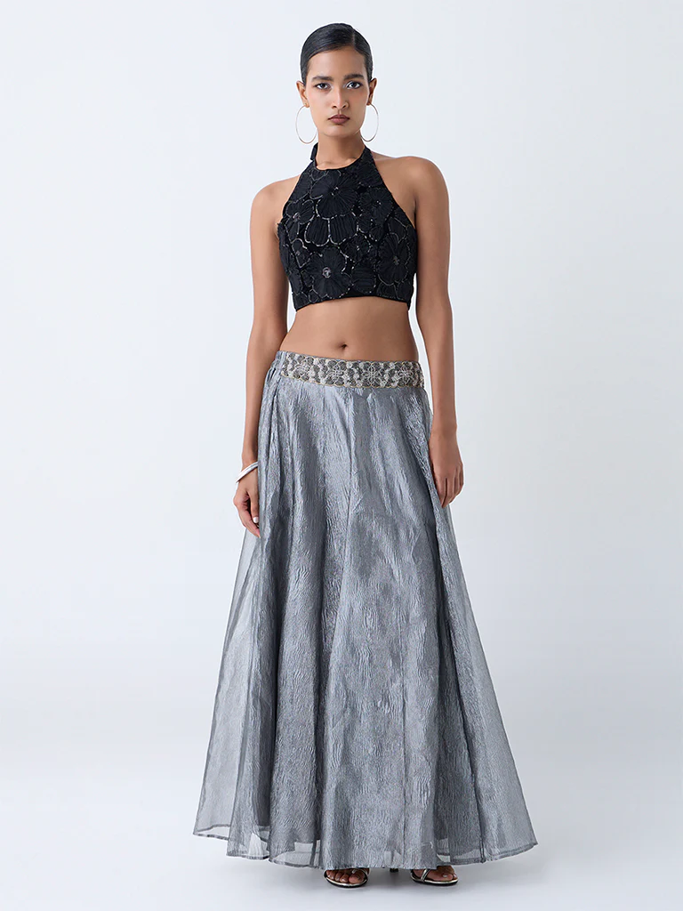 Vark Silver Textured Skirt