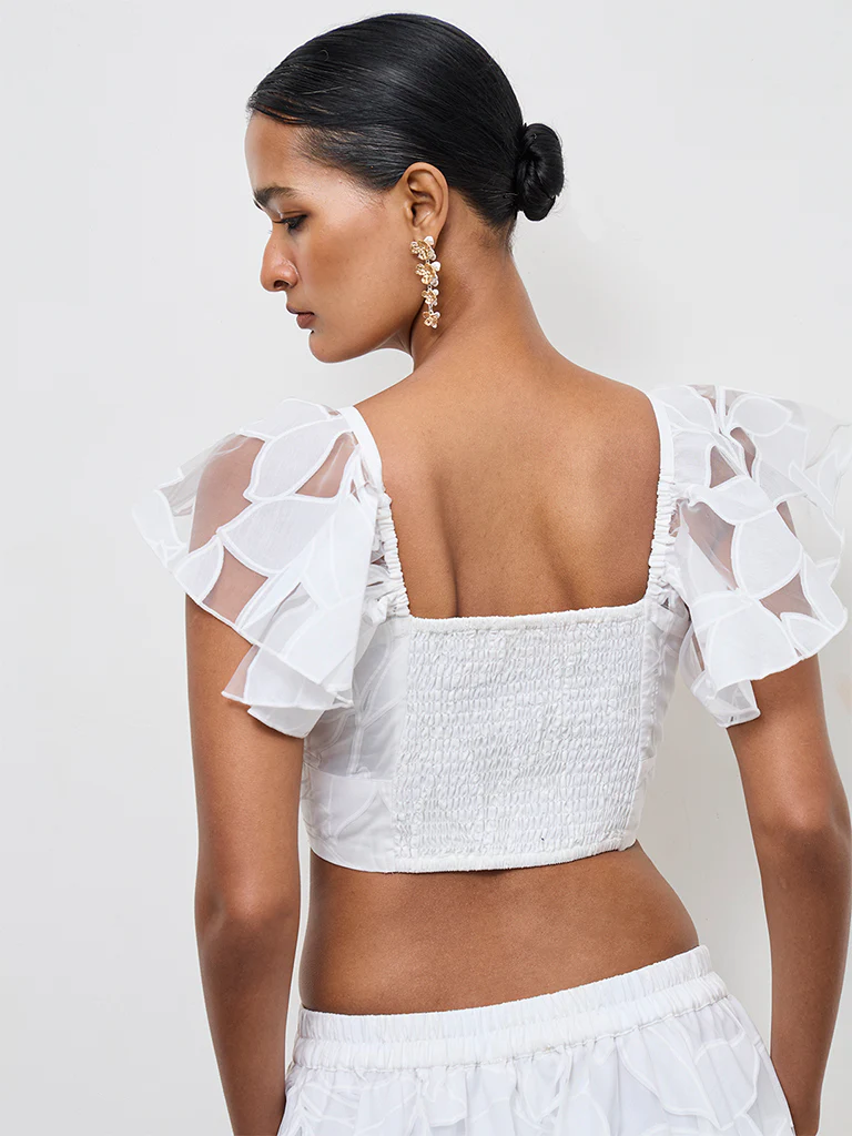 Vark White Botanical Printed Cotton-Blend Blouse - Image 4
