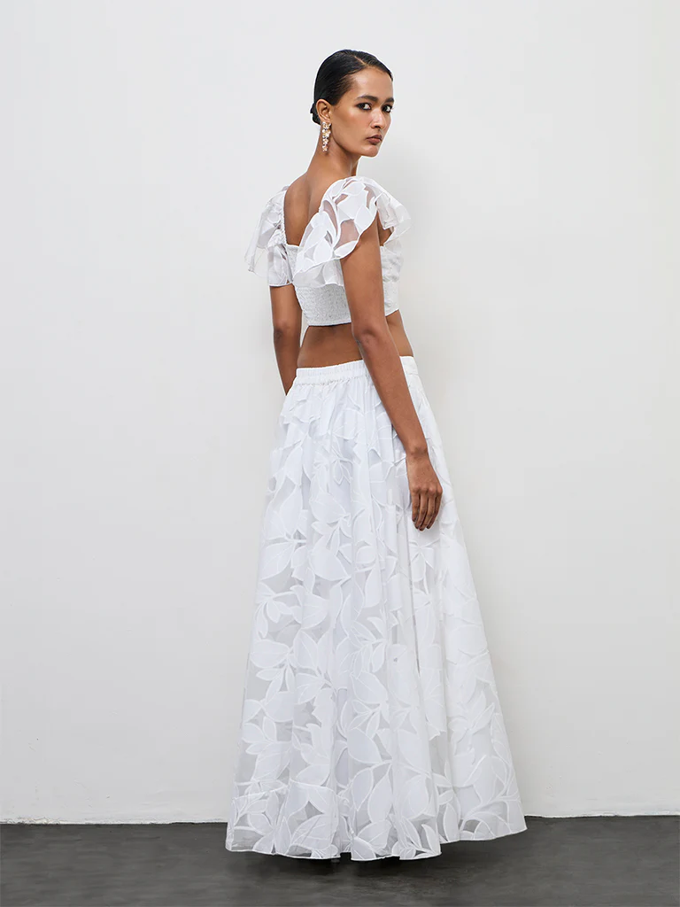 Vark White Botanical Printed Cotton-Blend Skirt - Image 4