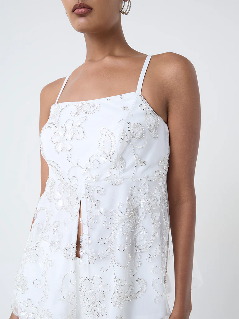 Vark White Floral Embellished Top - Image 3
