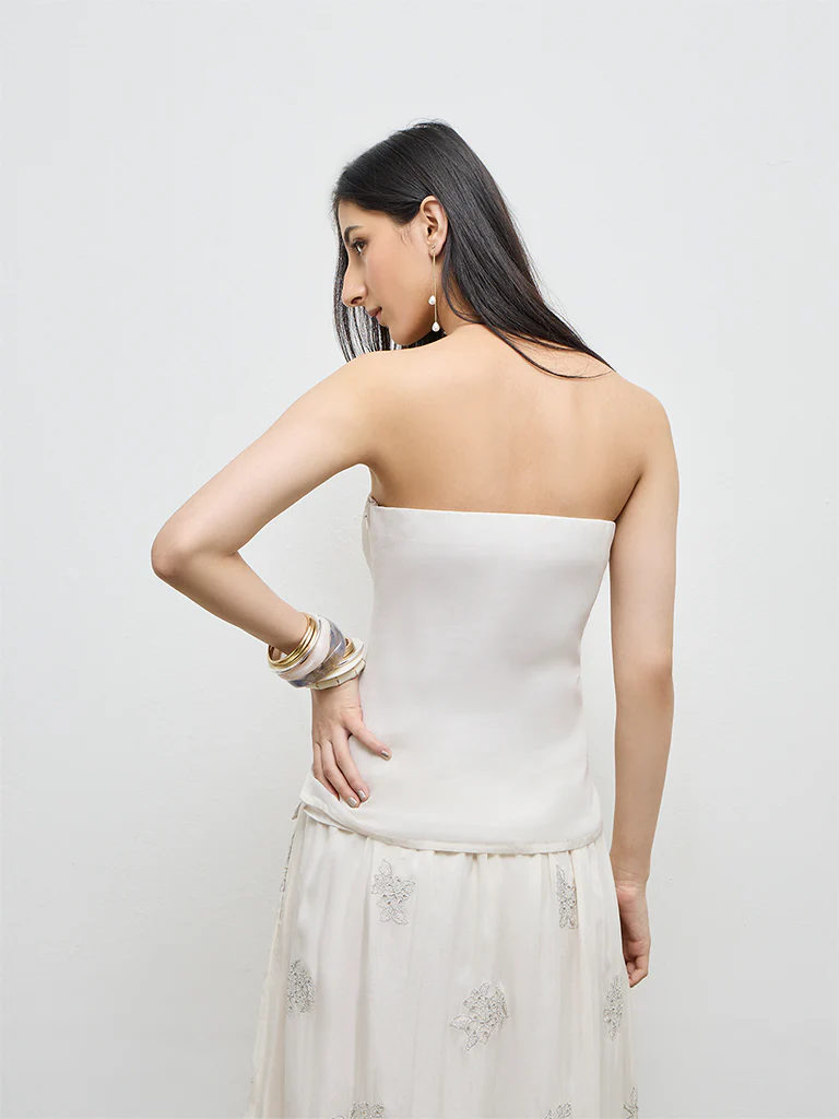 Vark White Floral Embroidered Tube Top - Image 4