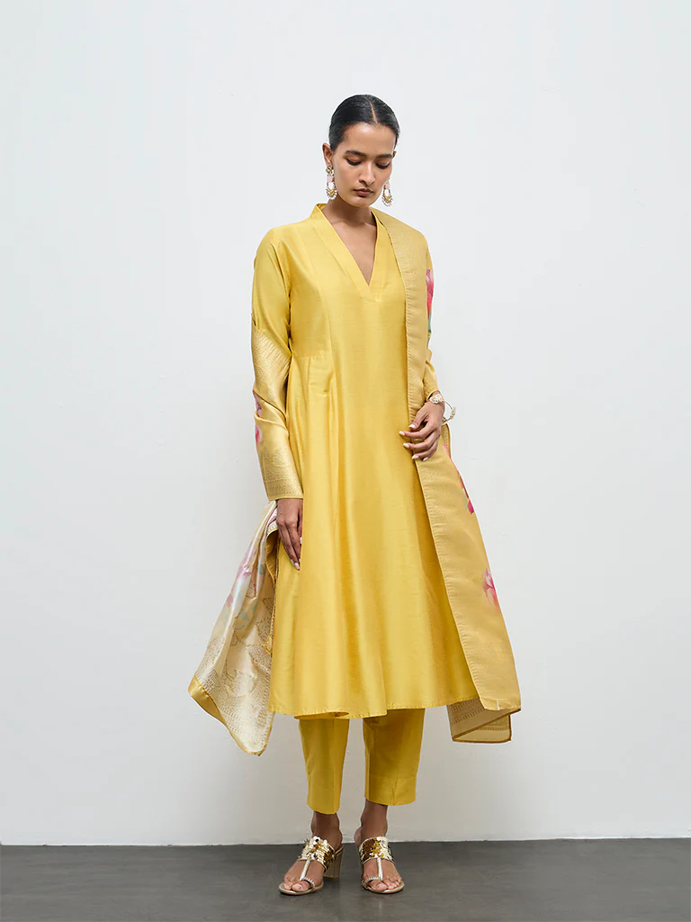 Vark Yellow Anarkali Ethnic Set