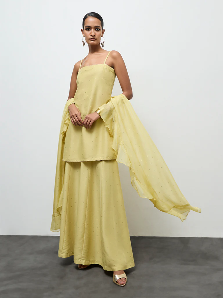 Vark Yellow Embellished Ethnic Set