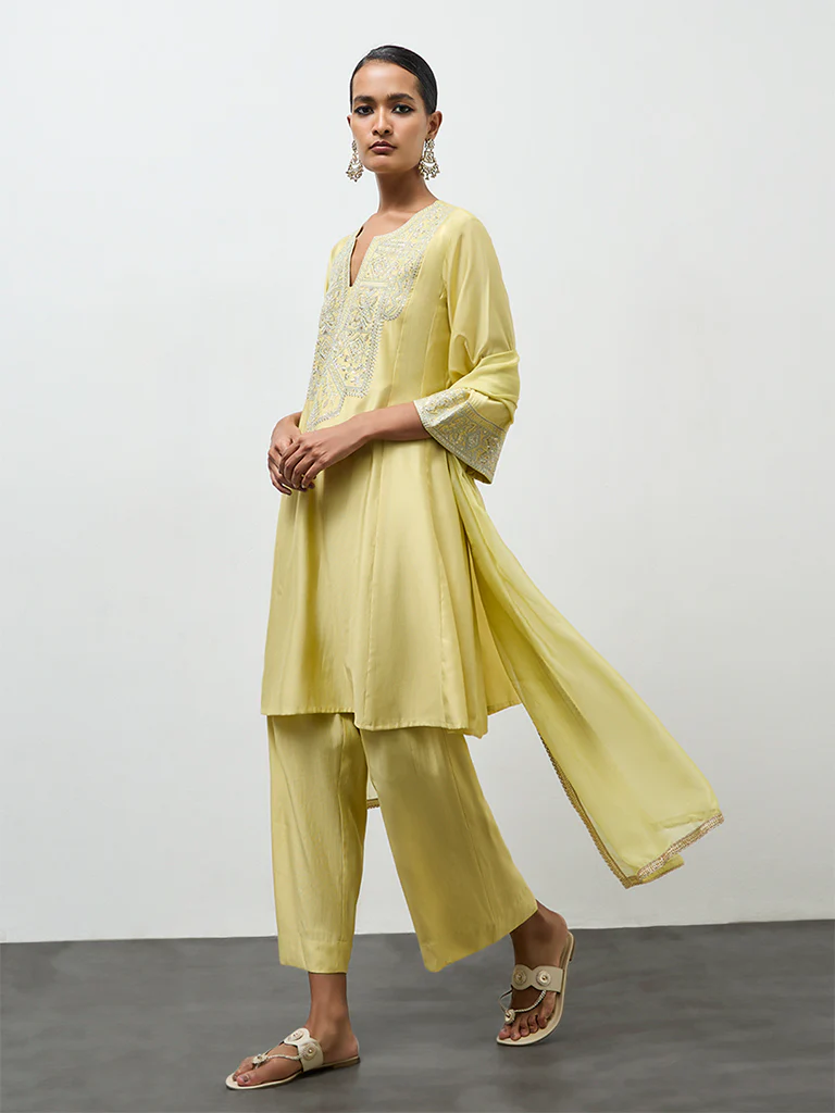 Vark Yellow Embroidered A-Line Ethnic Set - Image 2