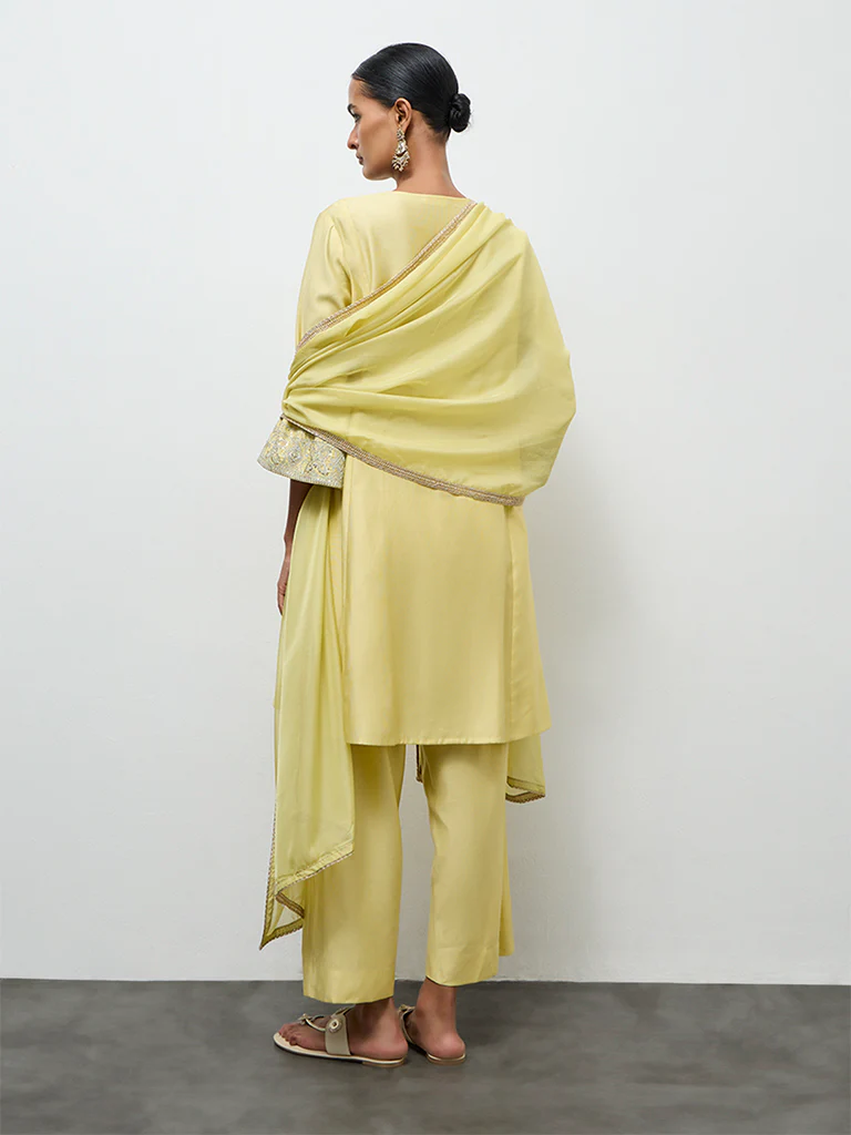 Vark Yellow Embroidered A-Line Ethnic Set - Image 4