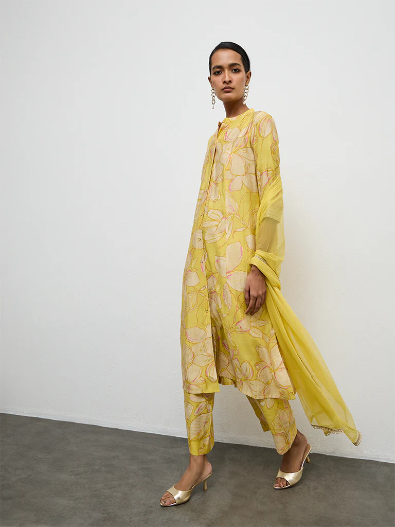 Vark Yellow Floral Pattern A-Line Ethnic Set - Image 2