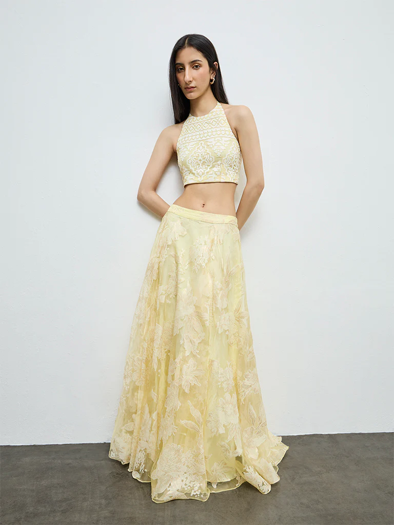 Vark Yellow Geometric Embroidered Top - Image 2