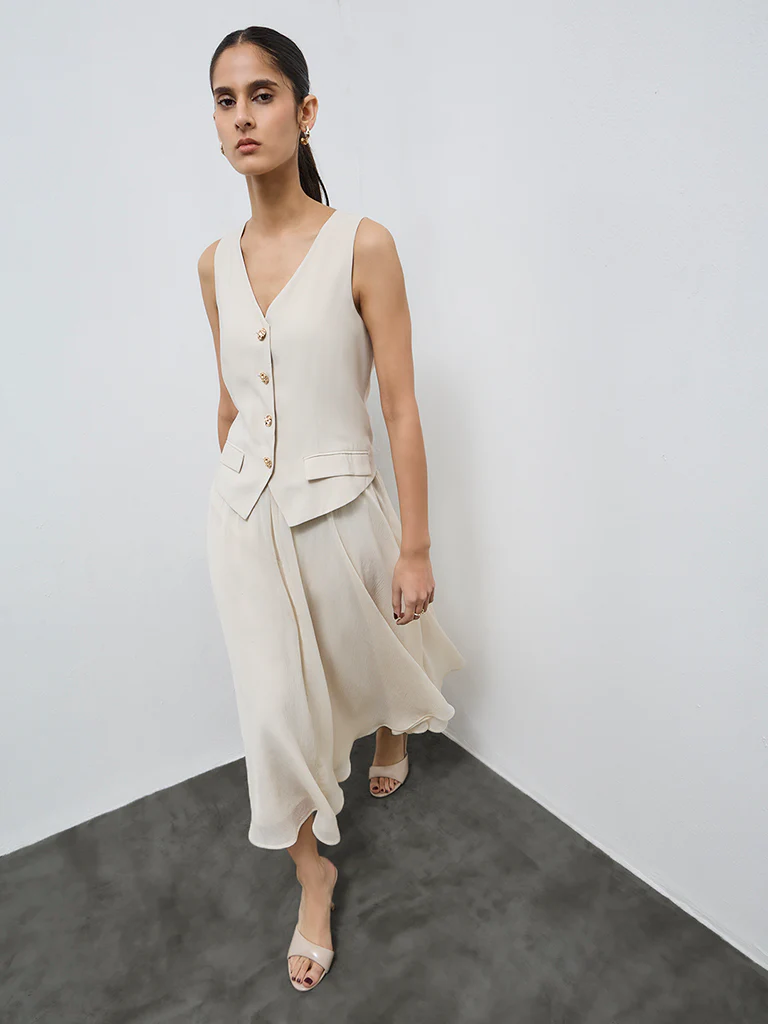 Wardrobe Beige A-line Waistcoat Dress