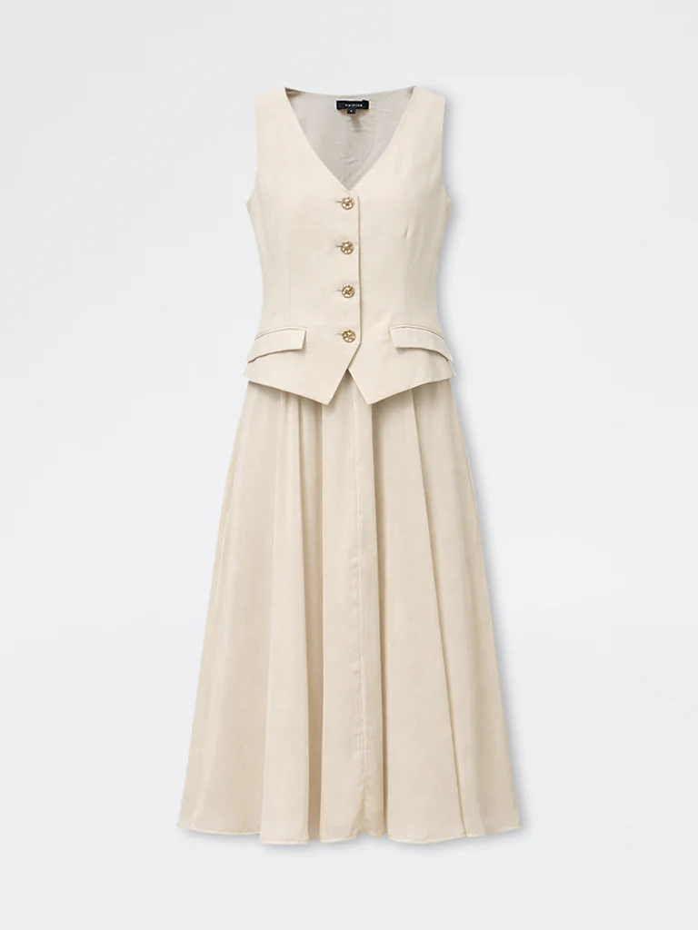 Wardrobe Beige A-line Waistcoat Dress - Image 5