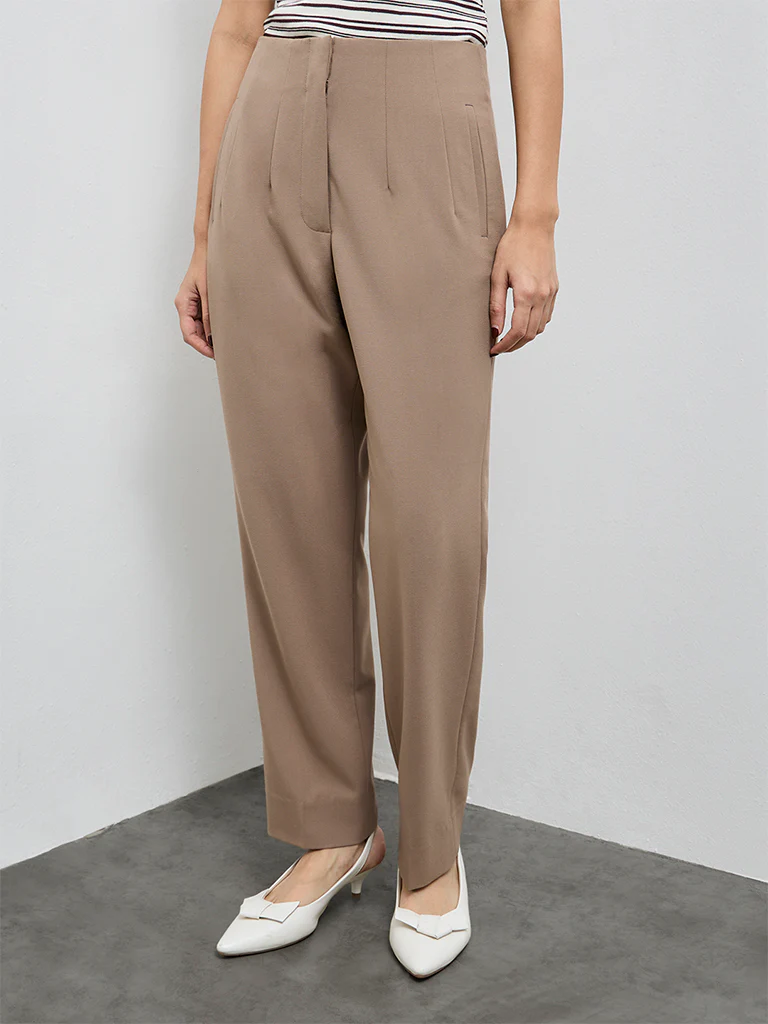 Wardrobe Beige High-Rise Trousers - Image 3