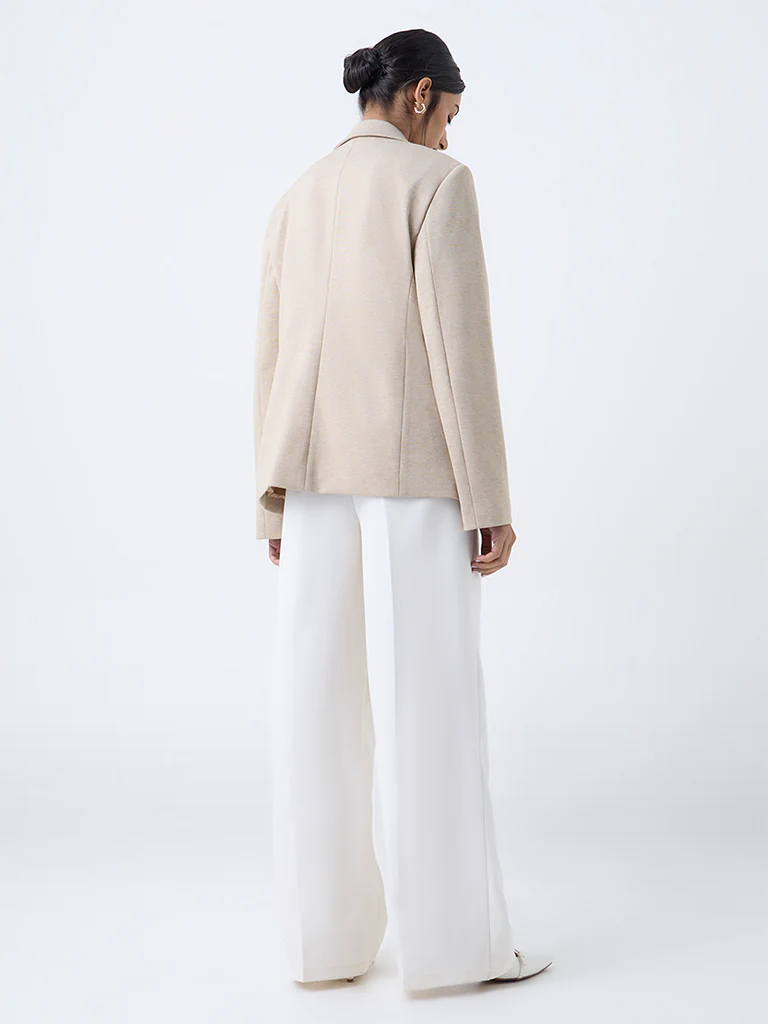 Wardrobe Beige Solid Blazer - Image 4