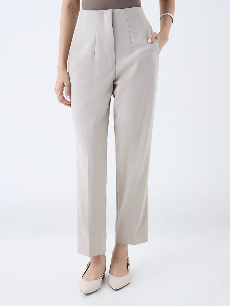 Wardrobe Beige Solid High-Rise Trousers - Image 2