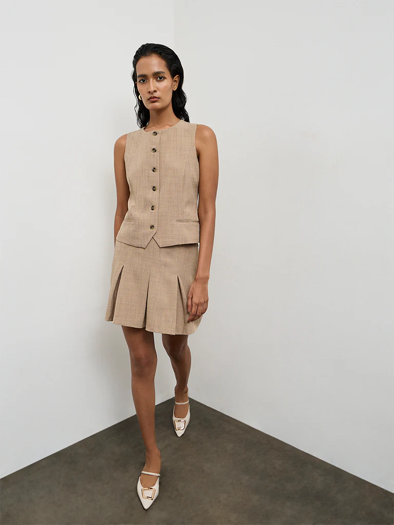 Wardrobe Beige Solid Waistcoat - Image 2