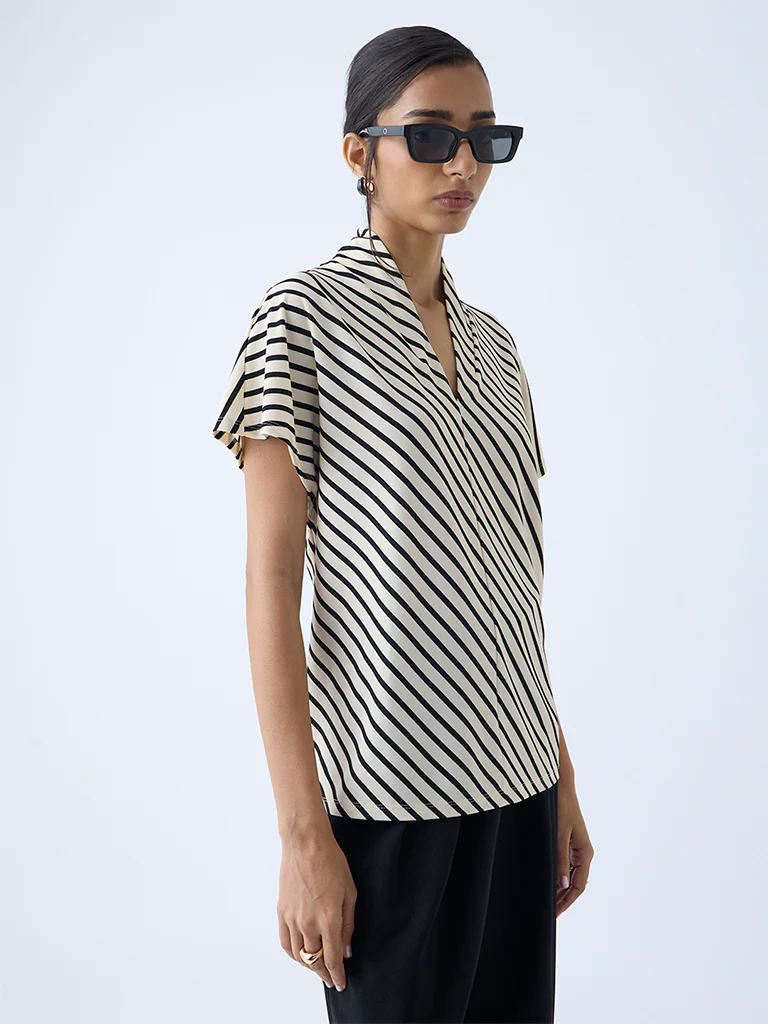 Wardrobe Beige Stripe Printed Top