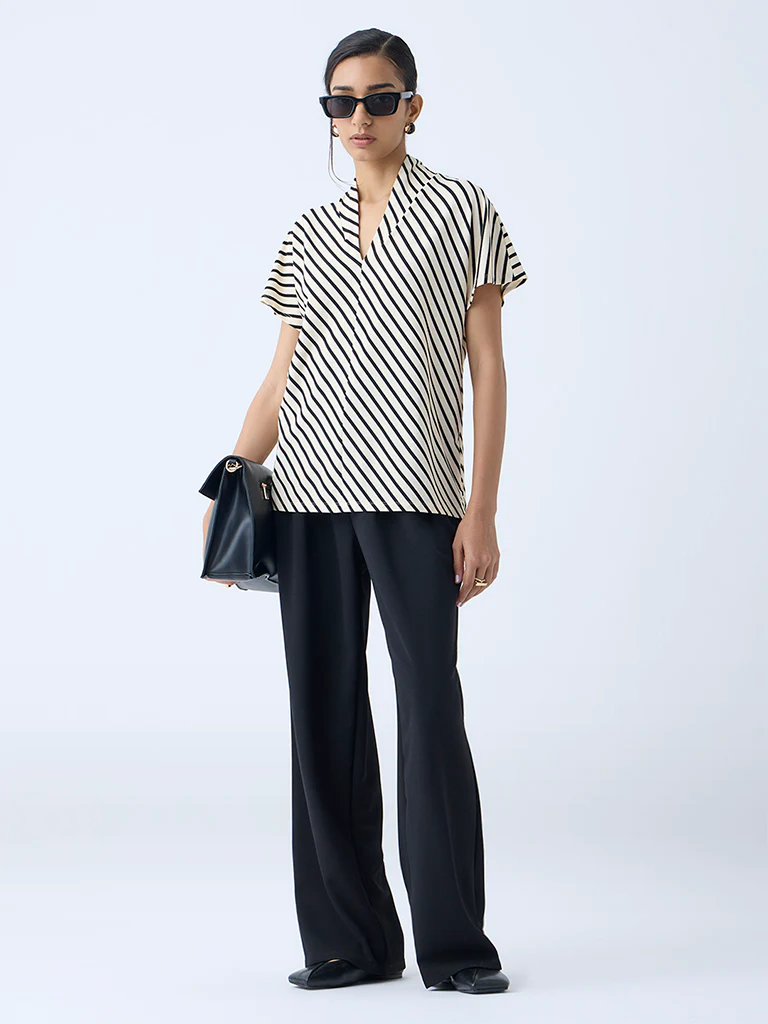 Wardrobe Beige Stripe Printed Top - Image 2