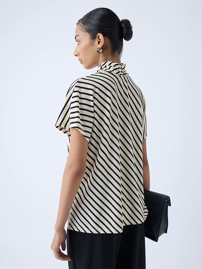 Wardrobe Beige Stripe Printed Top - Image 4