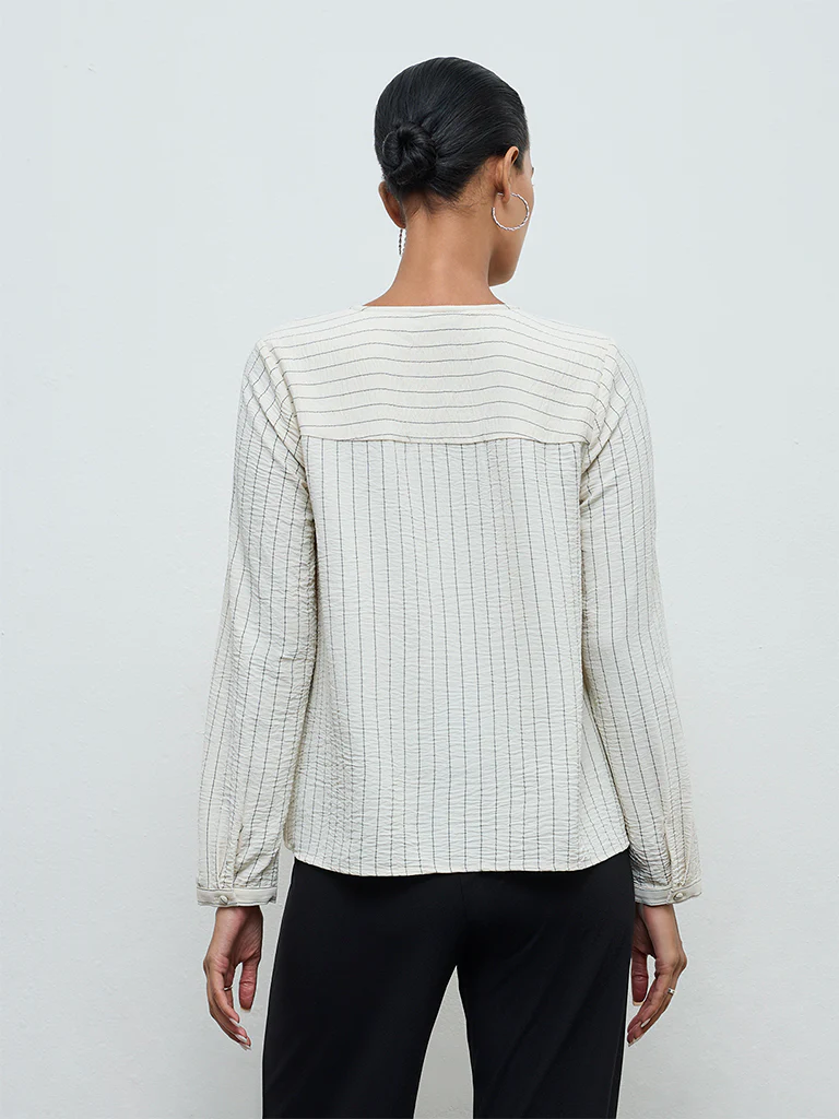 Wardrobe Beige Striped Blouse - Image 4