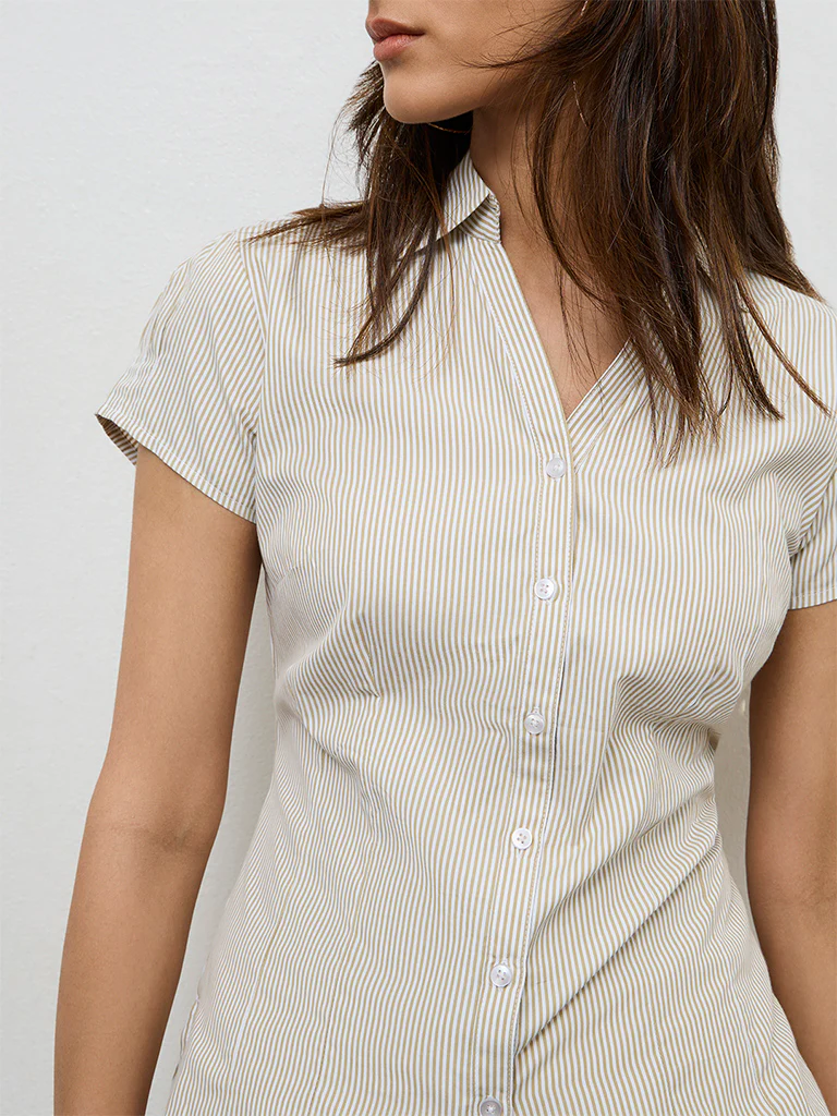 Wardrobe Beige Striped Shirt - Image 3