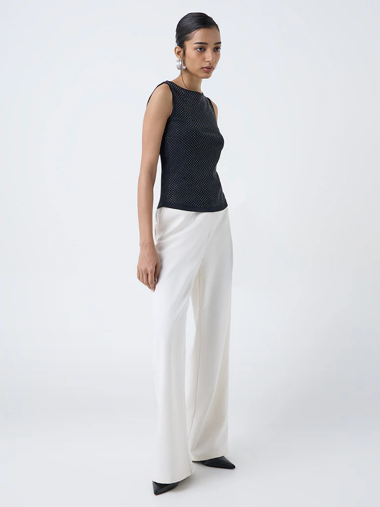 Wardrobe Black Embellished Cotton-Blend Top - Image 2