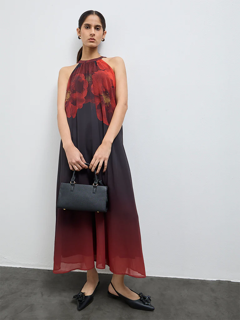 Wardrobe Black Floral Pattern A-Line Dress - Image 2