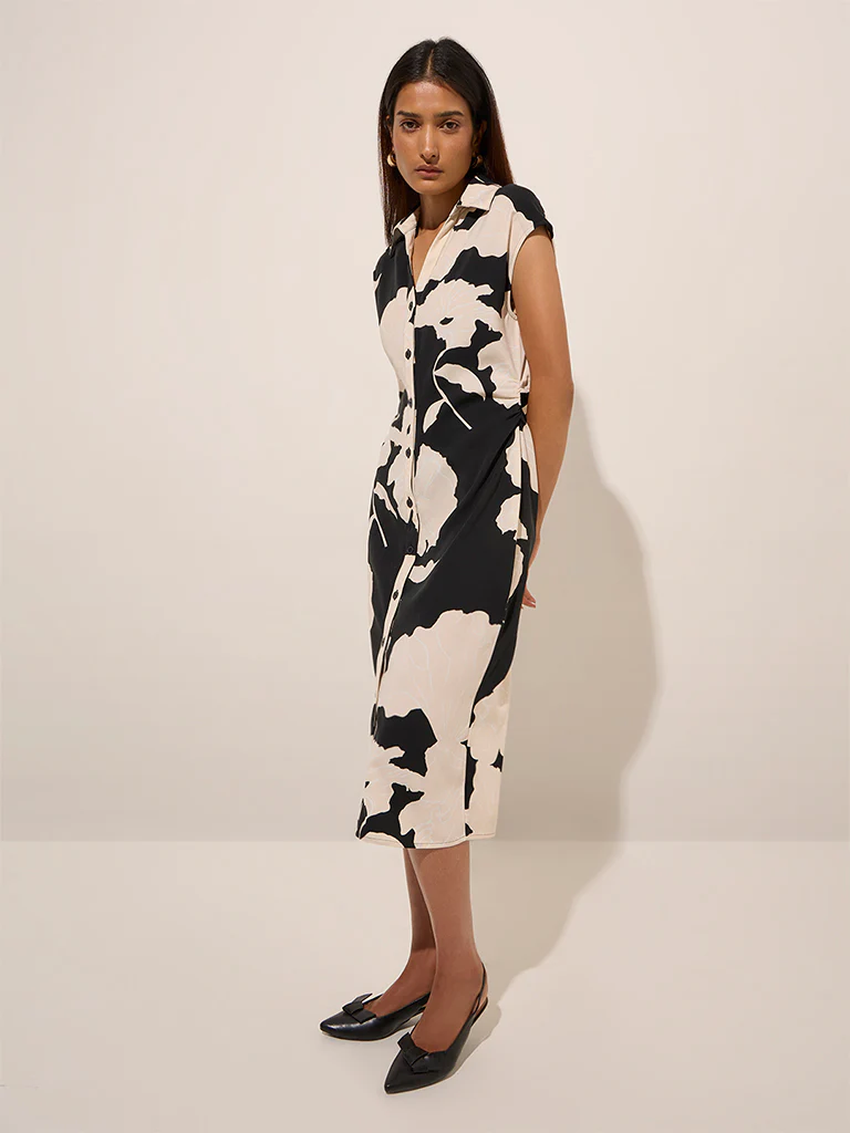 Wardrobe Black Floral Printed Straight Dress - Image 3