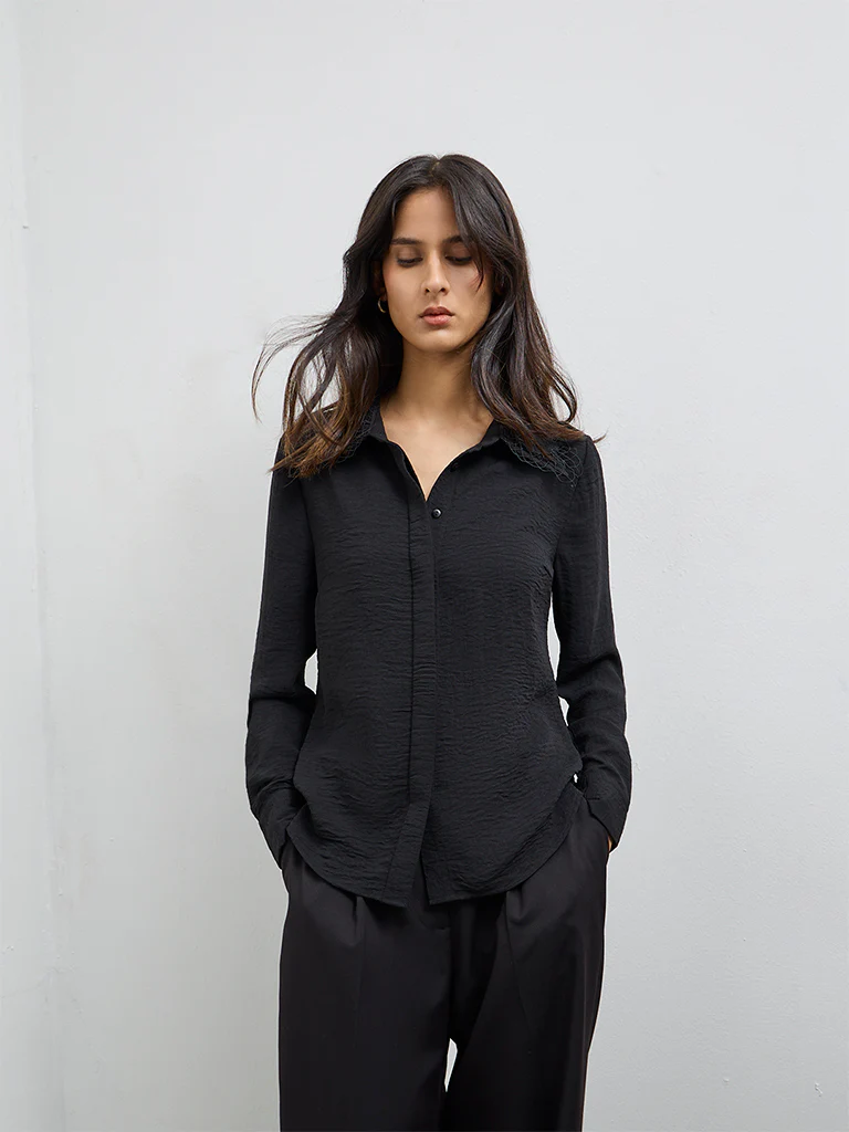 Wardrobe Black Lace-Detail Shirt - Image 2