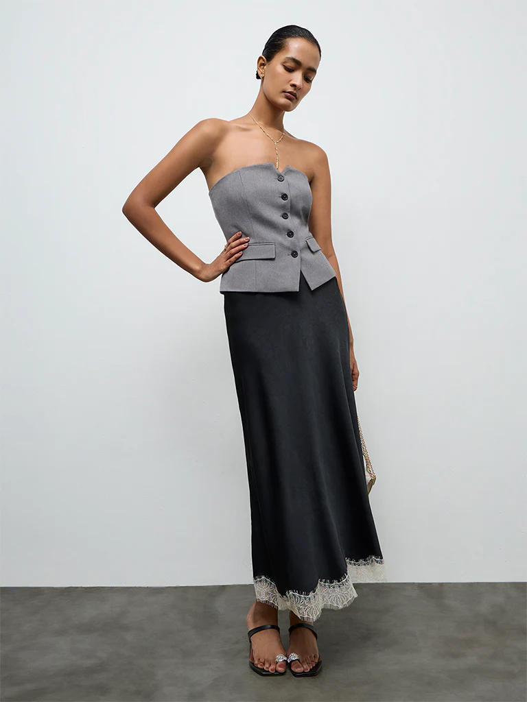 Wardrobe Black Lace-Detailed High-Rise Skirt