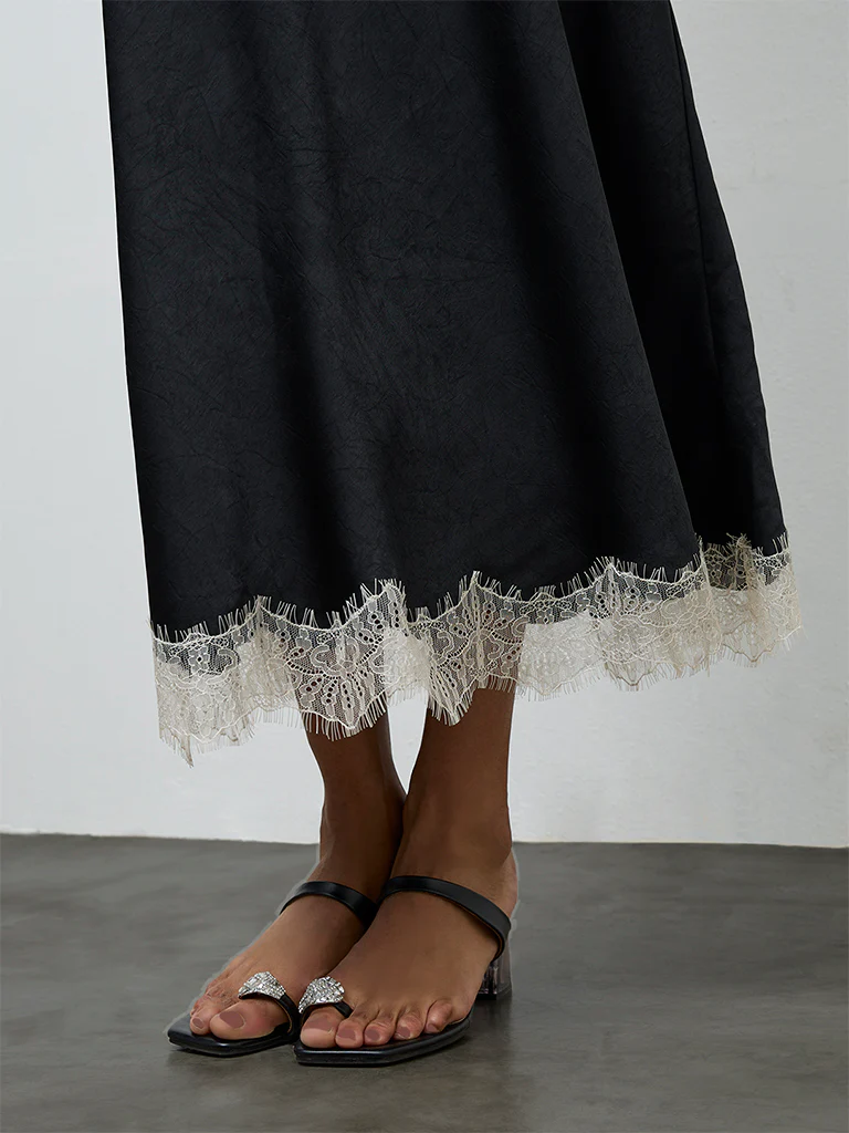 Wardrobe Black Lace-Detailed High-Rise Skirt - Image 3