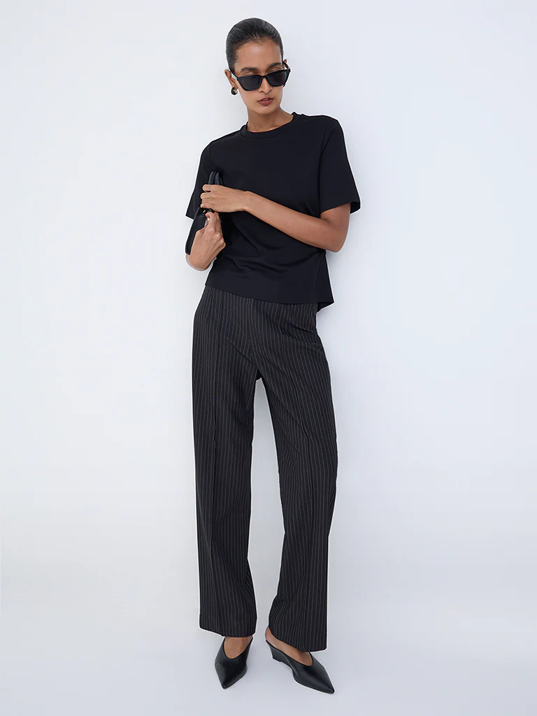 Wardrobe Black Pinstripe High-Rise Trousers