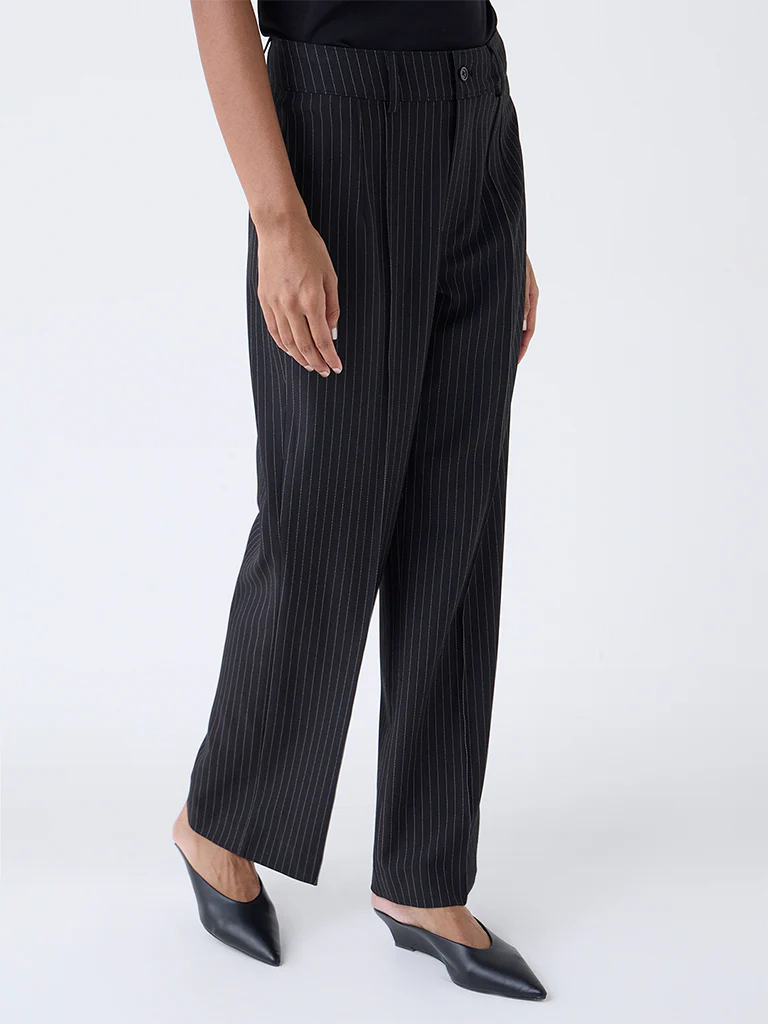 Wardrobe Black Pinstripe High-Rise Trousers - Image 2