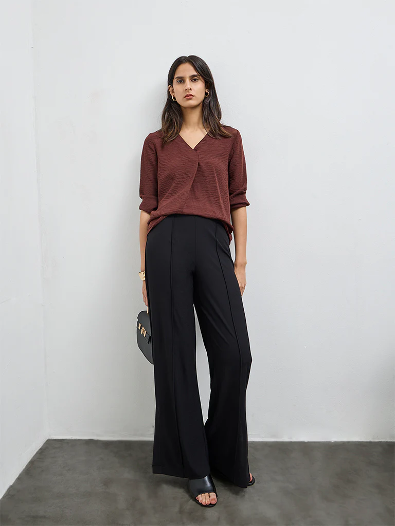 Wardrobe Black Pipeline-Detailed High-Rise Trousers