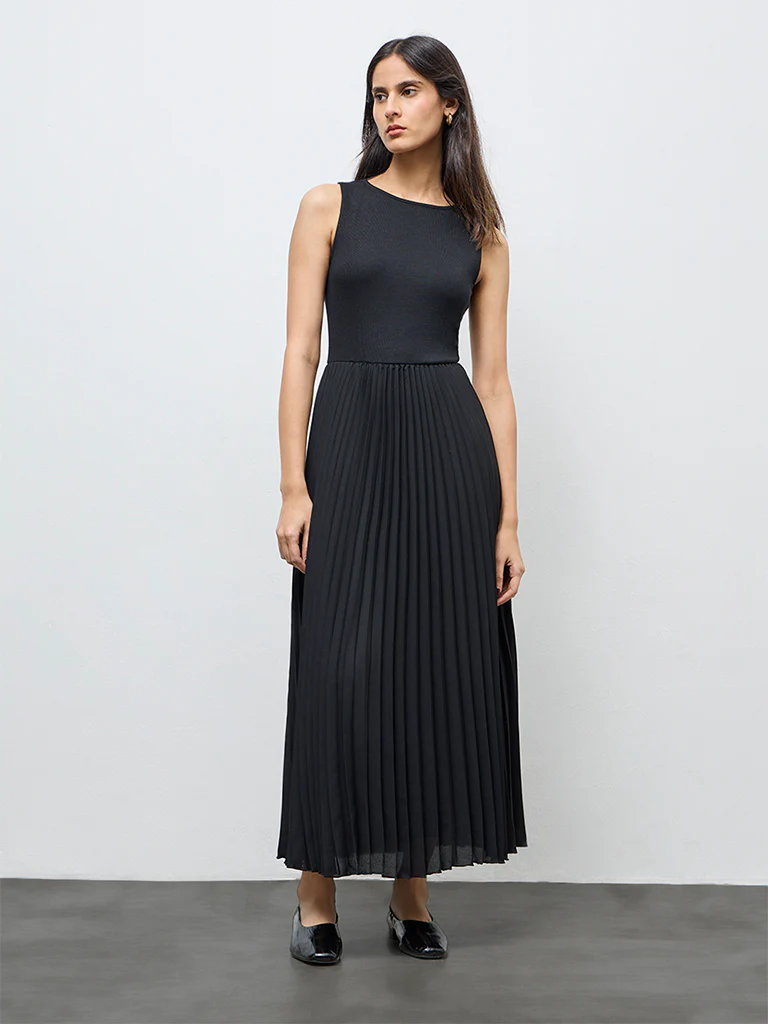 Wardrobe Black Pleated A-Line Dress
