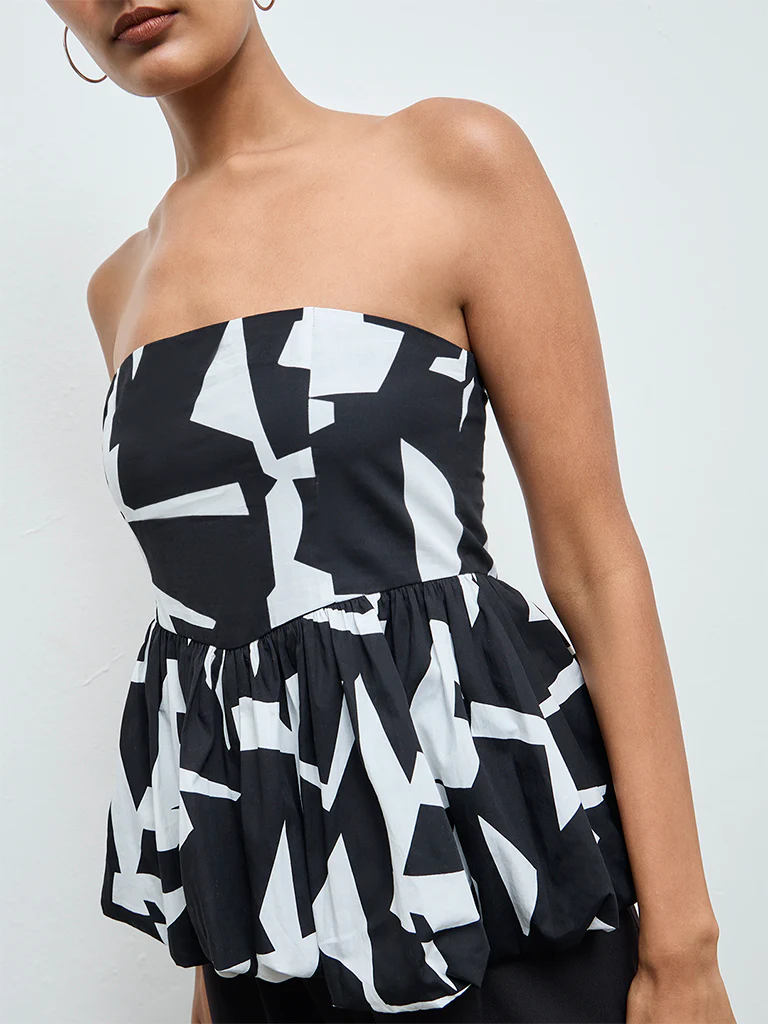 Wardrobe Black Printed Cotton Peplum Top - Image 3