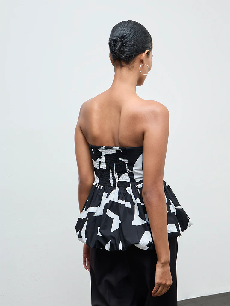 Wardrobe Black Printed Cotton Peplum Top - Image 4