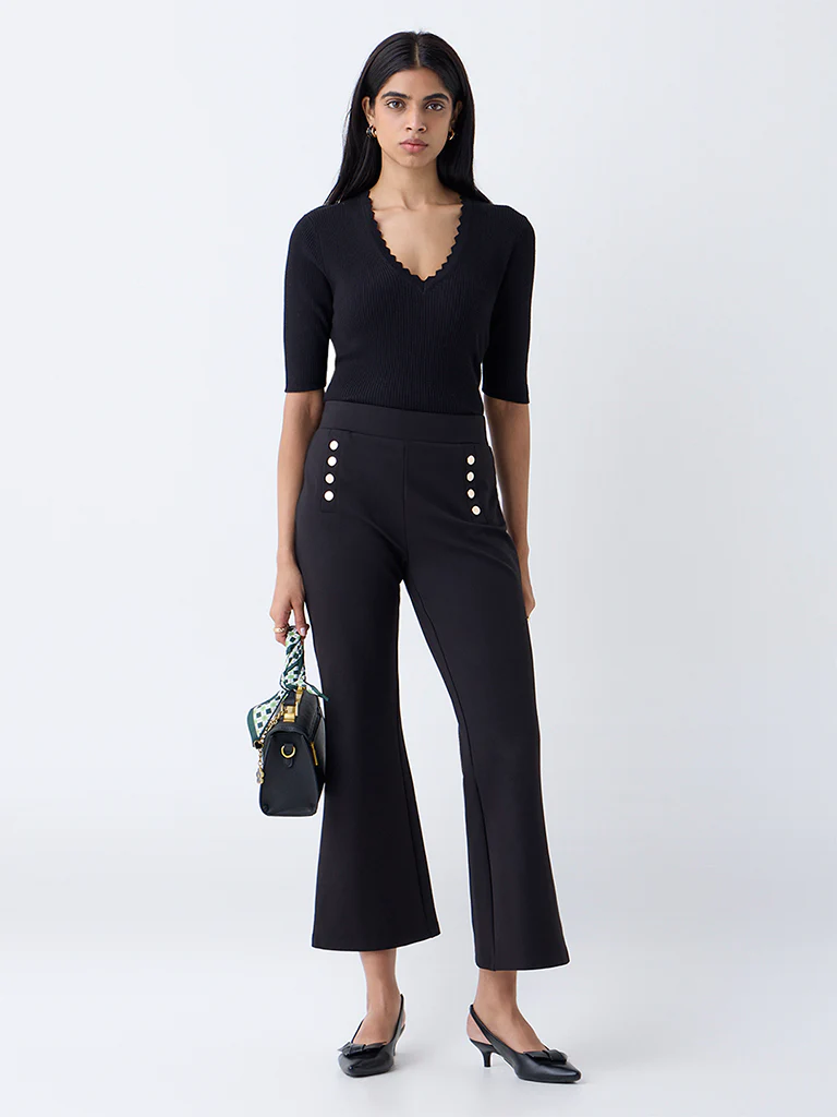 Wardrobe Black Self-Striped Top - Image 2