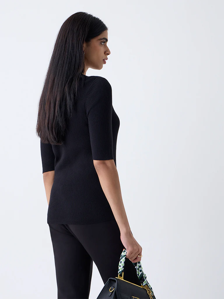 Wardrobe Black Self-Striped Top - Image 4