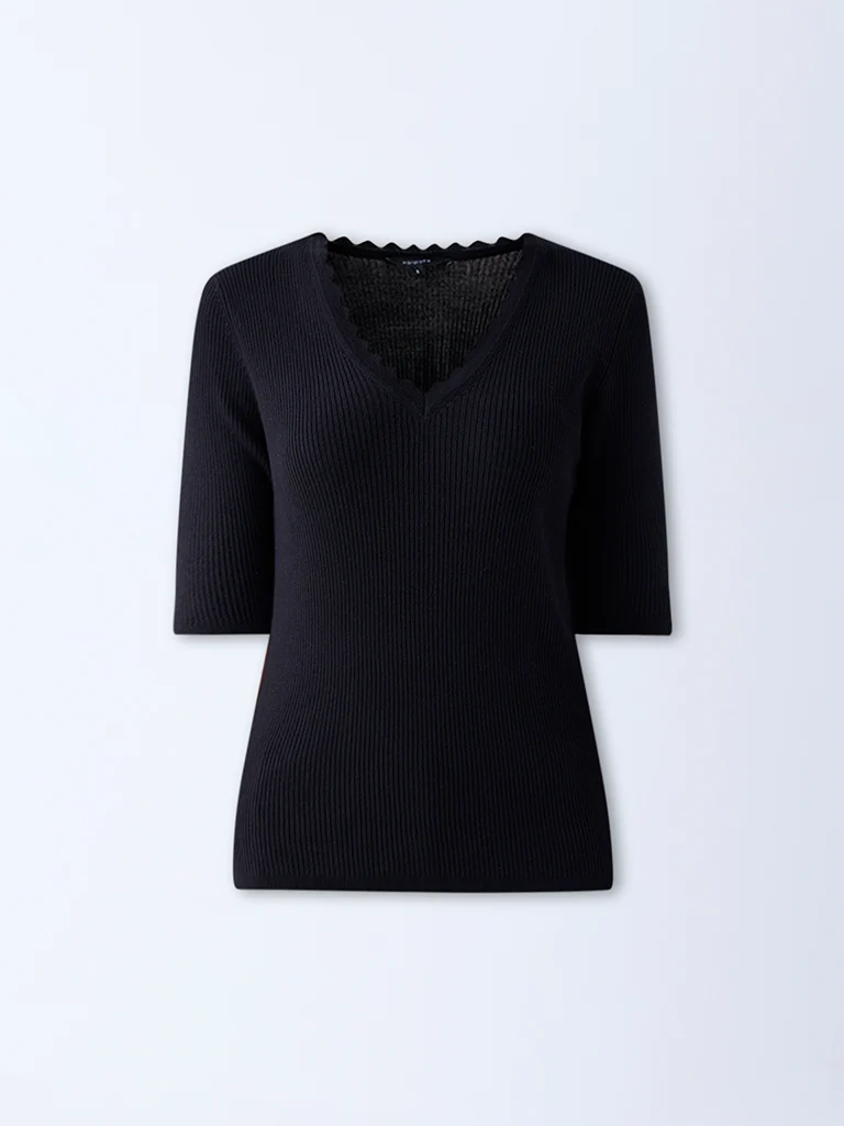 Wardrobe Black Self-Striped Top - Image 5