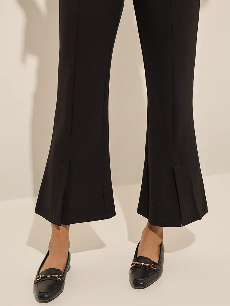 Wardrobe Black Slit-Detailed High-Rise Bootcut Trousers - Image 2