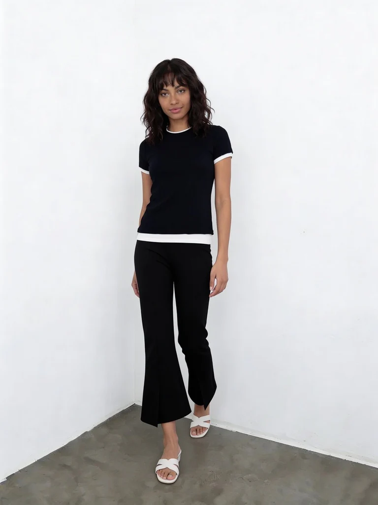 Wardrobe Black Stripe Ribbed Fitted Cotton-Blend T-Shirt - Image 3