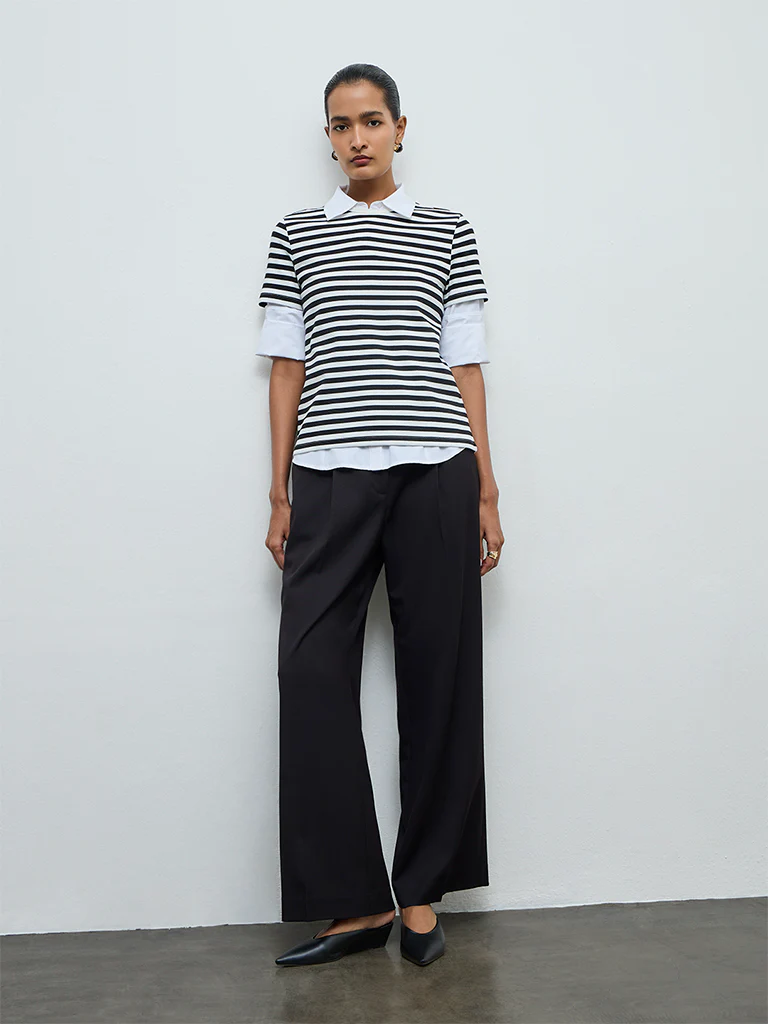 Wardrobe Black Striped Cotton-Blend T-Shirt