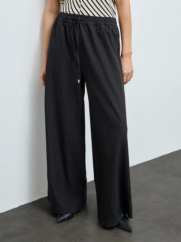 Wardrobe Black Striped High-Rise Cotton-Blend Pants - Image 2